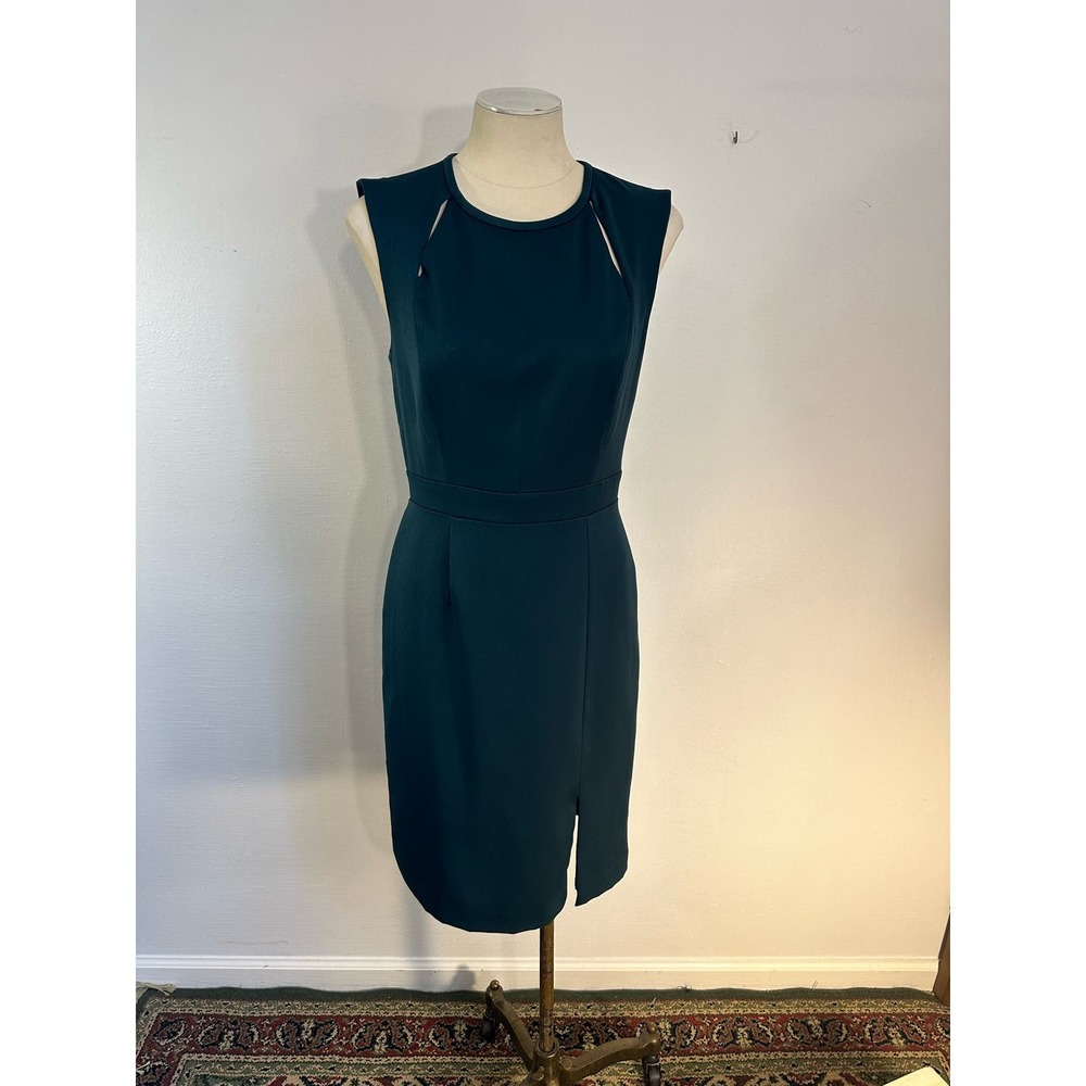 Forever 21 Green Sheath Dress Sz Small Office Career Keyhole Party Lined EUC